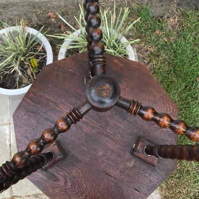 Antique carved wood, 3 leg barley twist legs