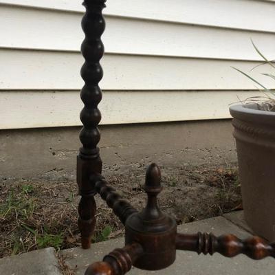 Antique carved wood, 3 leg barley twist legs