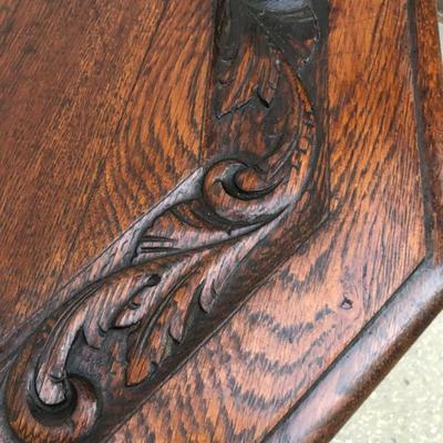 Antique carved wood, 3 leg barley twist legs