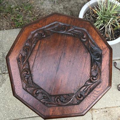 Antique carved wood, 3 leg barley twist legs