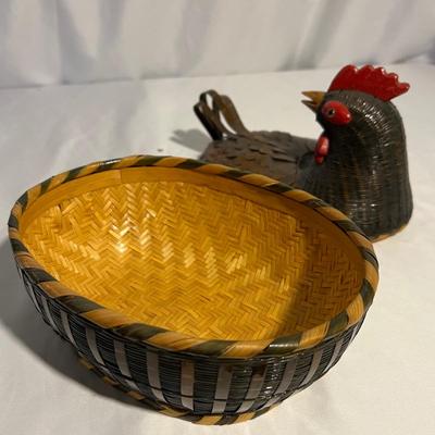 Unique Wicker Bamboo MCM Owl & Rooster Basket (K-RG)