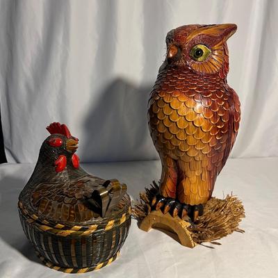 Unique Wicker Bamboo MCM Owl & Rooster Basket (K-RG)