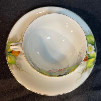 Vintage China Demitase Cup & Saucer with Strawberry Design Ohata Occupied Japan