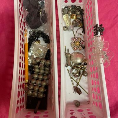 2-small trays with misc jewelry etc