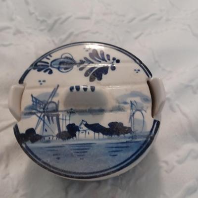 Delft Blue Hand Painted Porcelain Sugar Bowl with Lid