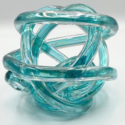 Pair (2) ~ Hand Blown Metallic Abstract Twisted Knot Art Glass