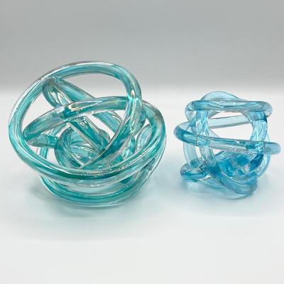 Pair (2) ~ Hand Blown Metallic Abstract Twisted Knot Art Glass