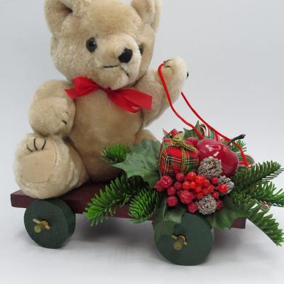 Retro Christmas Mornin Bear on Wheeled Christmas Holiday Decor Sled