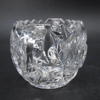 Antique American Brilliant Sugar Bowl Heavy Cut Crystal Glass Sawtooth Edge 2 Handles