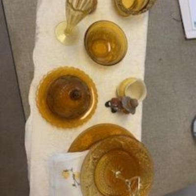 LOT 239 VINTAGE AMBER GLASS LOT AND MORE