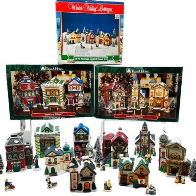 Vintage Light Up Bayberry Village & Winter Valley Christmas Village