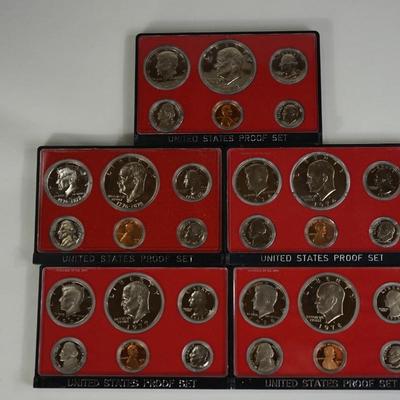 UNITED STATES PROOF SETS (5) 1973,1974,1976 BICENTENNIAL , 1977, 1978 EISENHOWER DOLLAR