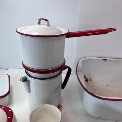Farmhouse White and red enamel and Ceramic
