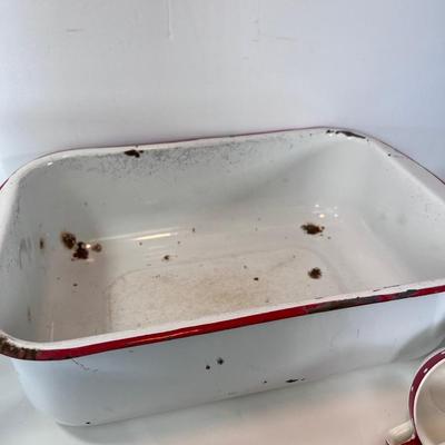 Farmhouse White and red enamel and Ceramic
