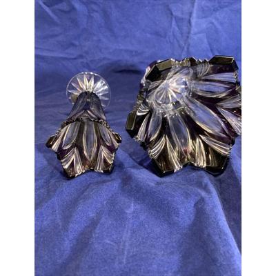 Set of Two Vases Purple Crystal Bohemian
