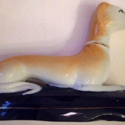 Whippet Dog Antique Porcelain w/Gold Collar on Blue Base