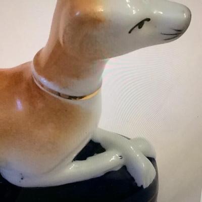Whippet Dog Antique Porcelain w/Gold Collar on Blue Base