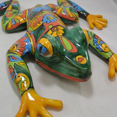 Large Colorful Glazed Ceramic Frog, Mexico 20â€x20â€x4.5â€