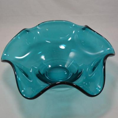 LENOX Turquoise Glass Wave Low Bowl 12â€x5â€