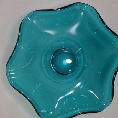 LENOX Turquoise Glass Wave Low Bowl 12â€x5â€