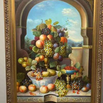 From the C. Chaundy Art Gallery in MI LARGE Stunning Still Life On Canvas, Signed Lower Right