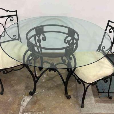 Imported By The Bombay Company, Wrought Iron Table And Chairs , Beveled Glass Top