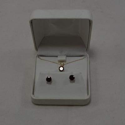 14k Chain & Pendant w/ Matching 14k Studs, Tourmaline Settings 18â€ 2.0g