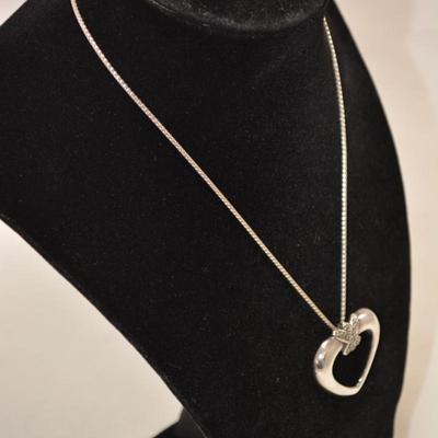 925 Sterling Cube Chain w/ 925 Heart & Marcasite Brooch/Pendant 16â€ 10.1g
