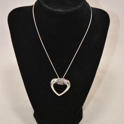 925 Sterling Cube Chain w/ 925 Heart & Marcasite Brooch/Pendant 16â€ 10.1g