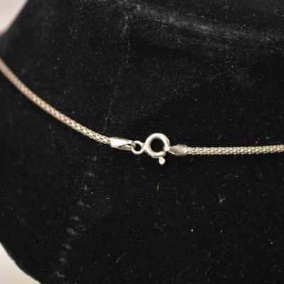 925 Sterling Cube Chain w/ 925 Heart & Marcasite Brooch/Pendant 16â€ 10.1g