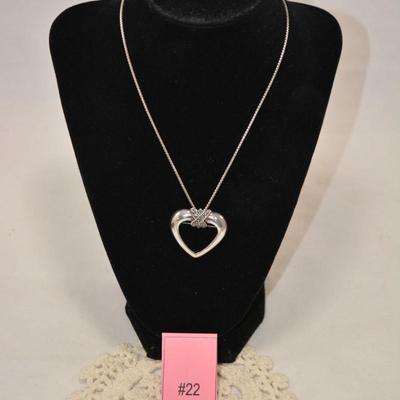 925 Sterling Cube Chain w/ 925 Heart & Marcasite Brooch/Pendant 16â€ 10.1g