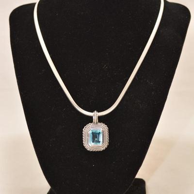 925 Sterling Chain w/ 925 Aqua Glass Pendant 18â€ 18.9g