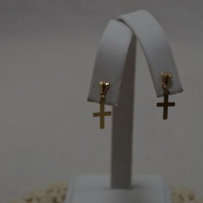 14k Cross Drop Earrings 0.2g