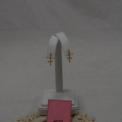 14k Cross Drop Earrings 0.2g
