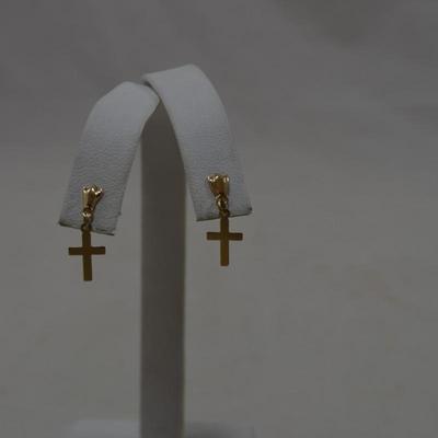 14k Cross Drop Earrings 0.2g