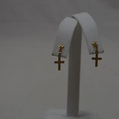 14k Cross Drop Earrings 0.2g