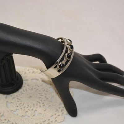 Vintage 925 Sterling & Onyx Cuff Bracelet 30.1g