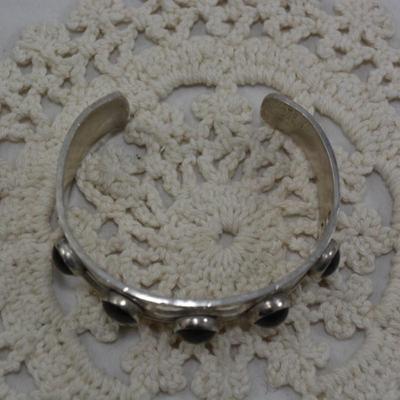 Vintage 925 Sterling & Onyx Cuff Bracelet 30.1g