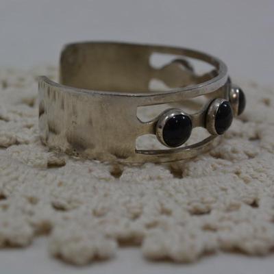 Vintage 925 Sterling & Onyx Cuff Bracelet 30.1g