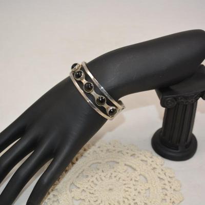 Vintage 925 Sterling & Onyx Cuff Bracelet 30.1g