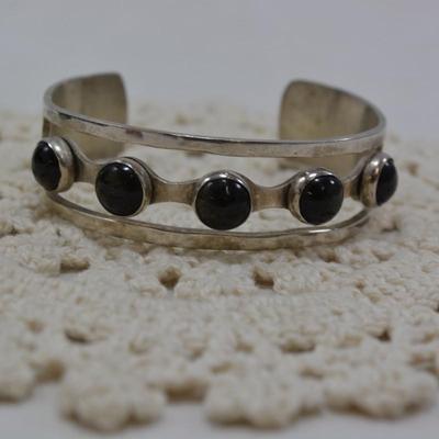 Vintage 925 Sterling & Onyx Cuff Bracelet 30.1g