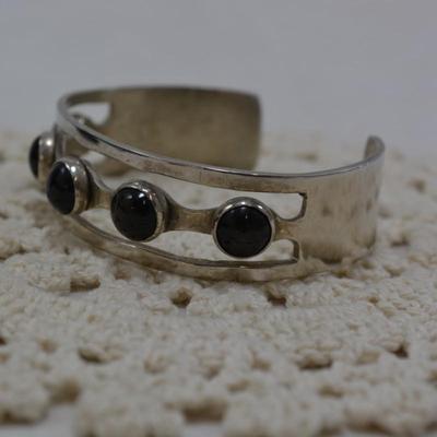 Vintage 925 Sterling & Onyx Cuff Bracelet 30.1g