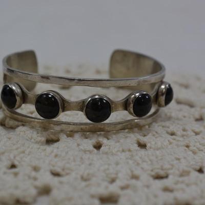 Vintage 925 Sterling & Onyx Cuff Bracelet 30.1g
