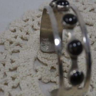 Vintage 925 Sterling & Onyx Cuff Bracelet 30.1g