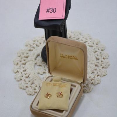 14k Gold Filled Heart Earrings, 14k Posts w/ Ruby, Diamond Chips 1.2g