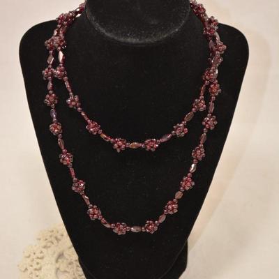 Vintage Real Natural Garnet Bead Cluster Necklace, Grape Motif 34.5â€