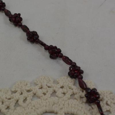 Vintage Real Natural Garnet Bead Cluster Necklace, Grape Motif 34.5â€