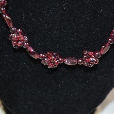 Vintage Real Natural Garnet Bead Cluster Necklace, Grape Motif 34.5â€