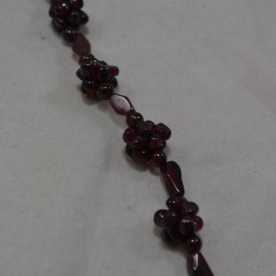 Vintage Real Natural Garnet Bead Cluster Necklace, Grape Motif 34.5â€