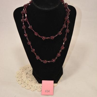 Vintage Real Natural Garnet Bead Cluster Necklace, Grape Motif 34.5â€